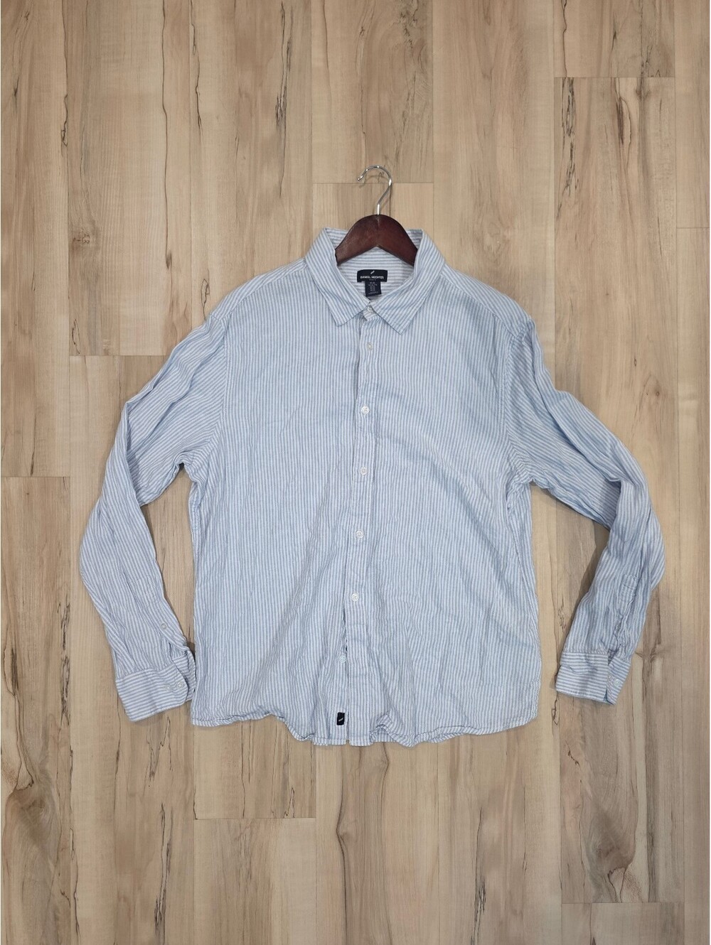 Daniel Hechter Men's Light Blue and White Striped Button-Up Shirt Size L